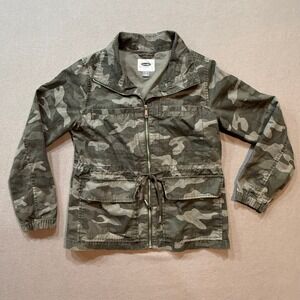 Old Navy Camo Military Field Army Green Utility Streetwear Zip Up Jacket Women M